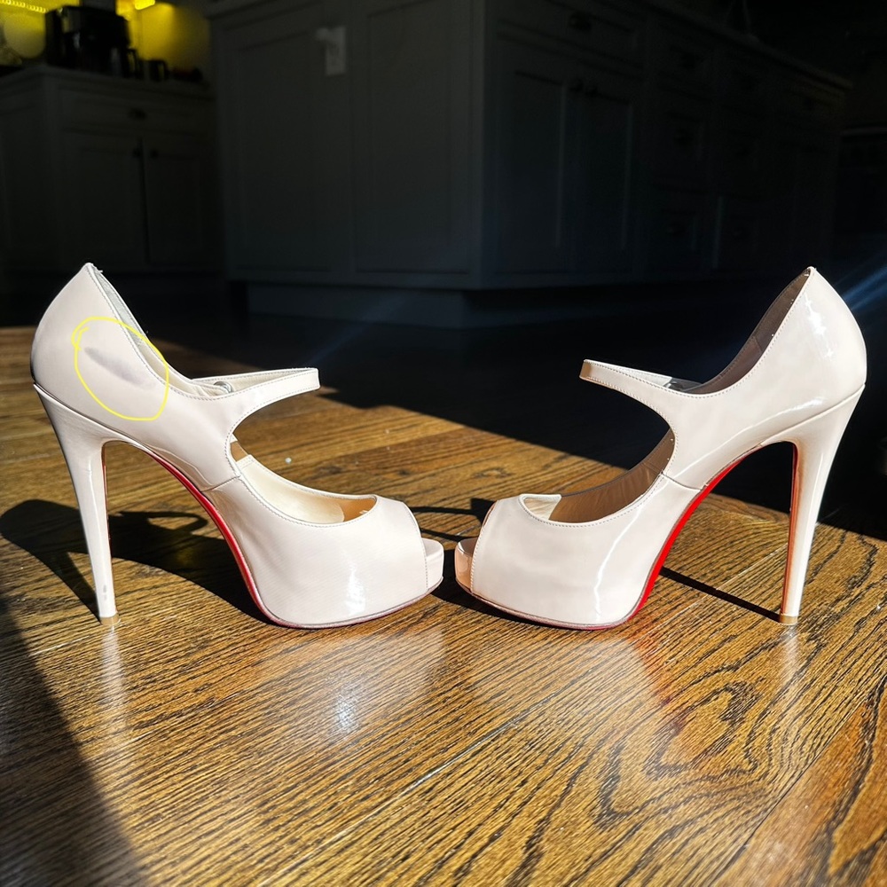 Christian Louboutin Bana Mary jane peep toe platform heels nude pale pink 37.5 - Picture 8 of 15